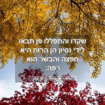Picture 05 - הבשורה על־פי מתי 26:41 HEB - שקדו והתפללו פן תבאו לידי - Bible Verse Picture