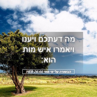 Picture 05 - הבשורה על־פי מתי 26:66 HEB - מה דעתכם ויענו ויאמרו איש - Bible Verse Picture