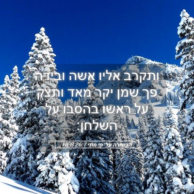 Picture 05 - הבשורה על־פי מתי 26:7 HEB - ותקרב אליו אשה ובידה פך שמן - Bible Verse Picture