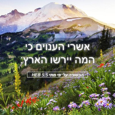 Picture 05 - הבשורה על־פי מתי 5:5 HEB - אשרי הענוים כי המה יירשו - Bible Verse Picture