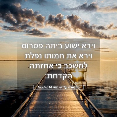 Picture 05 - הבשורה על־פי מתי 8:14 HEB - ויבא ישוע ביתה פטרוס וירא - Bible Verse Picture