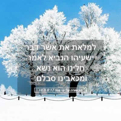 Picture 05 - הבשורה על־פי מתי 8:17 HEB - למלאת את אשר דבר ישעיהו - Bible Verse Picture