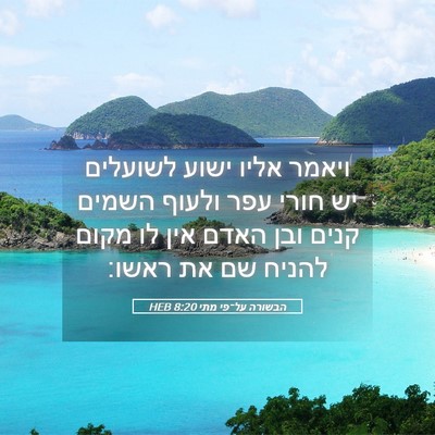 Picture 05 - הבשורה על־פי מתי 8:20 HEB - ויאמר אליו ישוע לשועלים יש - Bible Verse Picture