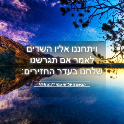 Picture 05 - הבשורה על־פי מתי 8:31 HEB - ויתחננו אליו השדים לאמר אם - Bible Verse Picture
