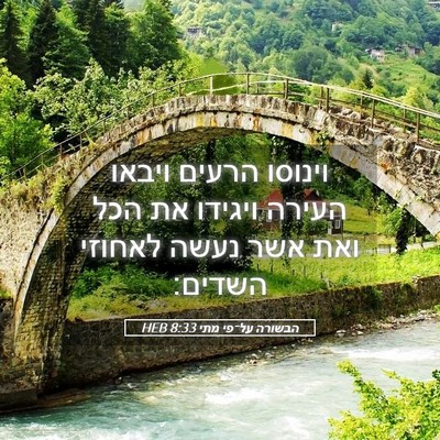 Picture 05 - הבשורה על־פי מתי 8:33 HEB - וינוסו הרעים ויבאו העירה - Bible Verse Picture