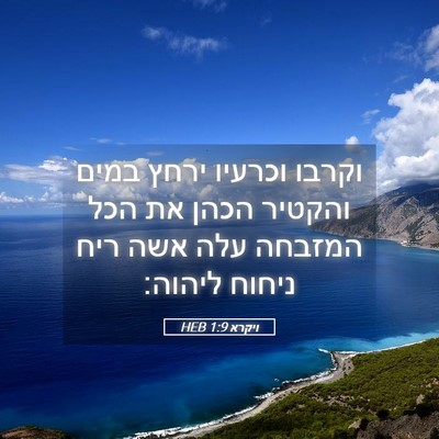 Picture 05 - ויקרא 1:9 HEB - וקרבו וכרעיו ירחץ במים - Bible Verse Picture