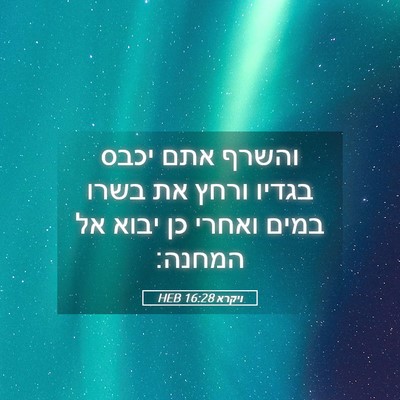 Picture 05 - ויקרא 16:28 HEB - והשרף אתם יכבס בגדיו ורחץ - Bible Verse Picture