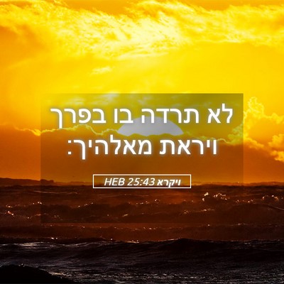 Picture 05 - ויקרא 25:43 HEB - לא תרדה בו בפרך ויראת - Bible Verse Picture