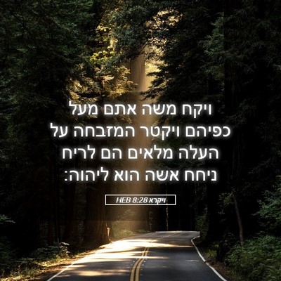 Picture 05 - ויקרא 8:28 HEB - ויקח משה אתם מעל כפיהם - Bible Verse Picture