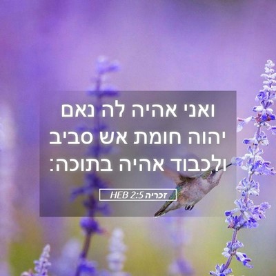Picture 05 - זכריה 2:5 HEB - ואני אהיה לה נאם יהוה חומת - Bible Verse Picture