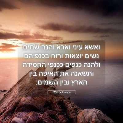 Picture 05 - זכריה 5:9 HEB - ואשא עיני וארא והנה שתים - Bible Verse Picture