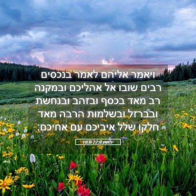 Picture 05 - יהושע 22:8 HEB - ויאמר אליהם לאמר בנכסים - Bible Verse Picture