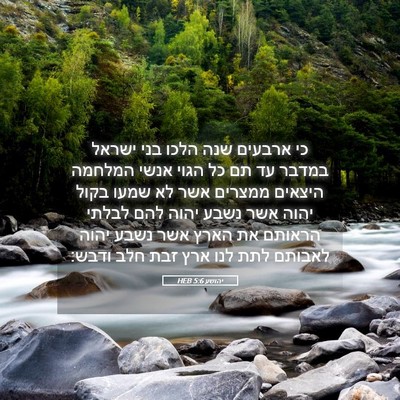 Picture 05 - יהושע 5:6 HEB - כי ארבעים שנה הלכו בני - Bible Verse Picture
