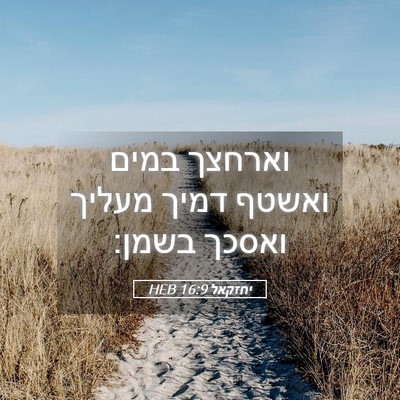 Picture 05 - יחזקאל 16:9 HEB - וארחצך במים ואשטף דמיך - Bible Verse Picture