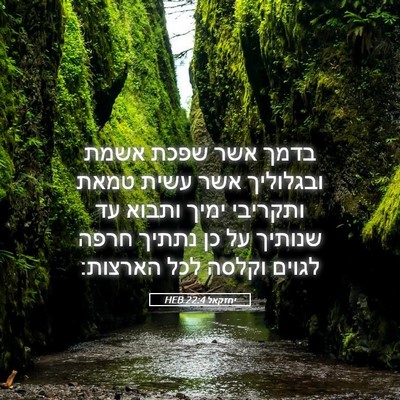 Picture 05 - יחזקאל 22:4 HEB - בדמך אשר שפכת אשמת - Bible Verse Picture