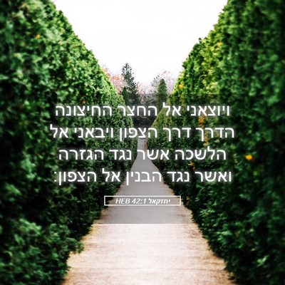 Picture 05 - יחזקאל 42:1 HEB - ויוצאני אל החצר החיצונה - Bible Verse Picture