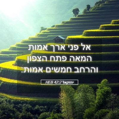 Picture 05 - יחזקאל 42:2 HEB - אל פני ארך אמות המאה פתח - Bible Verse Picture