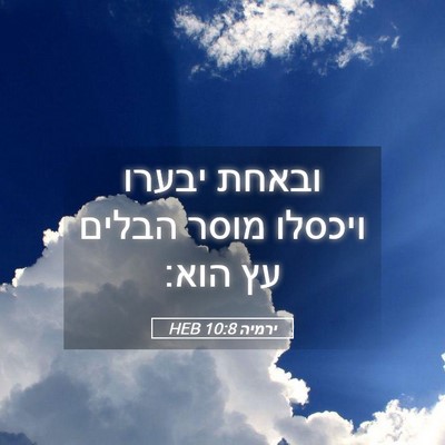 Picture 05 - ירמיה 10:8 HEB - ובאחת יבערו ויכסלו מוסר - Bible Verse Picture
