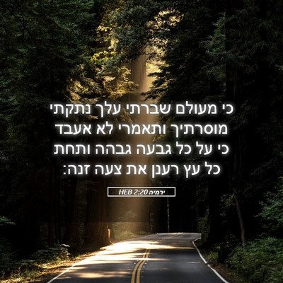Picture 05 - ירמיה 2:20 HEB - כי מעולם שברתי עלך נתקתי - Bible Verse Picture
