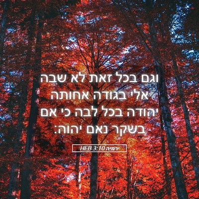 Picture 05 - ירמיה 3:10 HEB - וגם בכל זאת לא שבה אלי - Bible Verse Picture