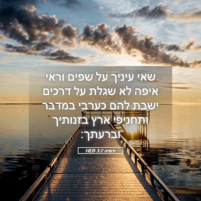 Picture 05 - ירמיה 3:2 HEB - שאי עיניך על שפים וראי איפה - Bible Verse Picture