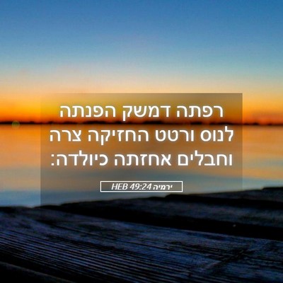 Picture 05 - ירמיה 49:24 HEB - רפתה דמשק הפנתה לנוס ורטט - Bible Verse Picture