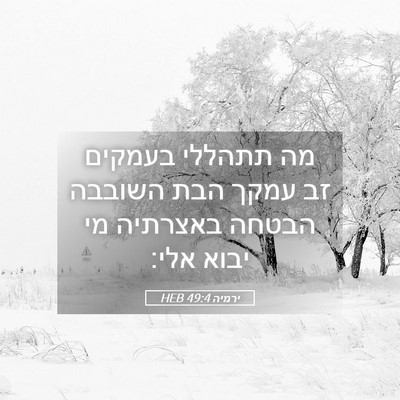 Picture 05 - ירמיה 49:4 HEB - מה תתהללי בעמקים זב עמקך - Bible Verse Picture