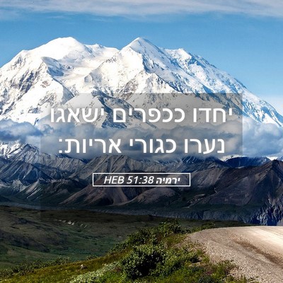 Picture 05 - ירמיה 51:38 HEB - יחדו ככפרים ישאגו נערו - Bible Verse Picture