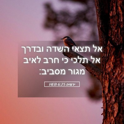 Picture 05 - ירמיה 6:25 HEB - אל תצאי השדה ובדרך אל תלכי - Bible Verse Picture
