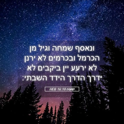 Picture 05 - ישעיה 16:10 HEB - ונאסף שמחה וגיל מן הכרמל - Bible Verse Picture
