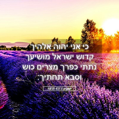 Picture 05 - ישעיה 43:3 HEB - כי אני יהוה אלהיך קדוש - Bible Verse Picture