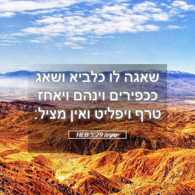 Picture 05 - ישעיה 5:29 HEB - שאגה לו כלביא ושאג ככפירים - Bible Verse Picture
