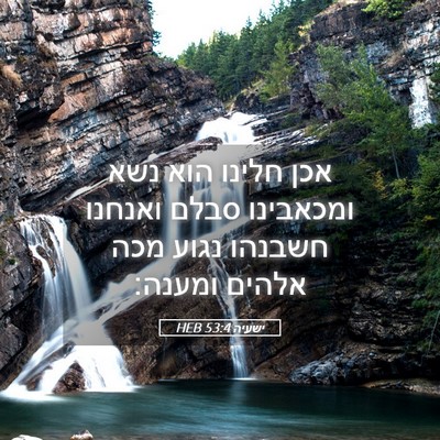 Picture 05 - ישעיה 53:4 HEB - אכן חלינו הוא נשא ומכאבינו - Bible Verse Picture