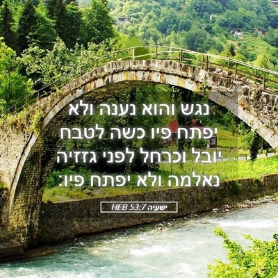 Picture 05 - ישעיה 53:7 HEB - נגש והוא נענה ולא יפתח פיו - Bible Verse Picture