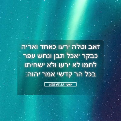 Picture 05 - ישעיה 65:25 HEB - זאב וטלה ירעו כאחד ואריה - Bible Verse Picture