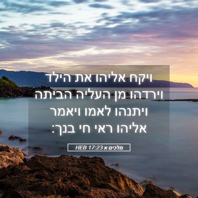 Picture 05 - מלכים א 17:23 HEB - ויקח אליהו את הילד וירדהו - Bible Verse Picture