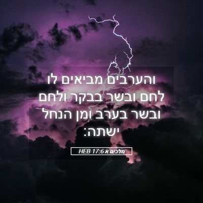 Picture 05 - מלכים א 17:6 HEB - והערבים מביאים לו לחם ובשר - Bible Verse Picture
