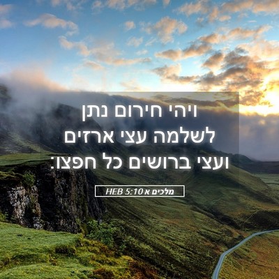 Picture 05 - מלכים א 5:10 HEB - ויהי חירום נתן לשלמה עצי - Bible Verse Picture