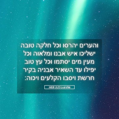 Picture 05 - מלכים ב 3:25 HEB - והערים יהרסו וכל חלקה טובה - Bible Verse Picture