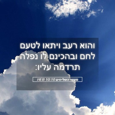 Picture 05 - מעשי השליחים 10:10 HEB - והוא רעב ויתאו לטעם לחם - Bible Verse Picture