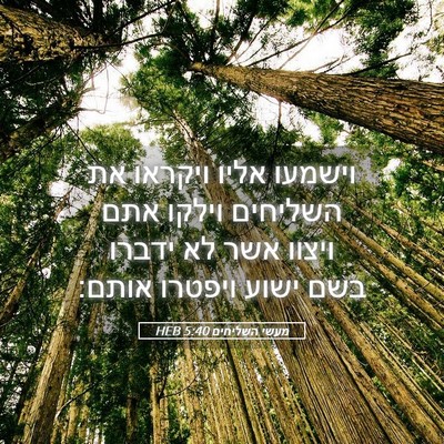 Picture 05 - מעשי השליחים 5:40 HEB - וישמעו אליו ויקראו את - Bible Verse Picture