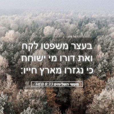 Picture 05 - מעשי השליחים 8:33 HEB - בעצר משפטו לקח ואת דורו מי - Bible Verse Picture