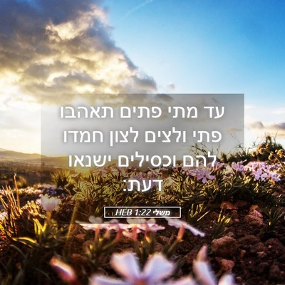 Picture 05 - משלי 1:22 HEB - עד מתי פתים תאהבו פתי ולצים - Bible Verse Picture