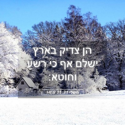 Picture 05 - משלי 11:31 HEB - הן צדיק בארץ ישלם אף כי רשע - Bible Verse Picture