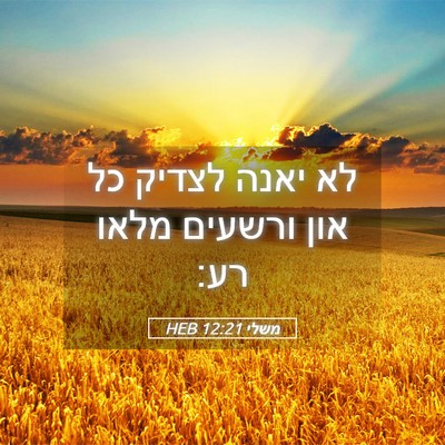 Picture 05 - משלי 12:21 HEB - לא יאנה לצדיק כל און ורשעים - Bible Verse Picture