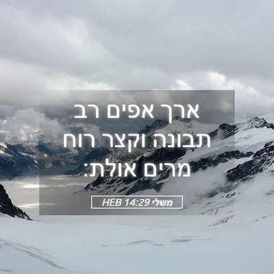 Picture 05 - משלי 14:29 HEB - ארך אפים רב תבונה וקצר רוח - Bible Verse Picture