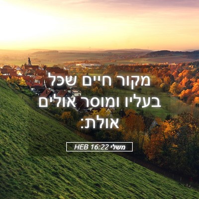 Picture 05 - משלי 16:22 HEB - מקור חיים שכל בעליו ומוסר - Bible Verse Picture