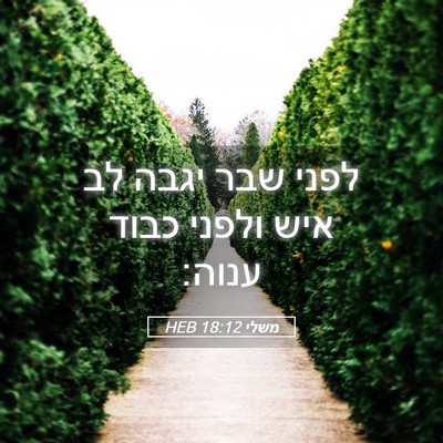 Picture 05 - משלי 18:12 HEB - לפני שבר יגבה לב איש ולפני - Bible Verse Picture