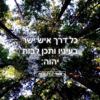 Picture 05 - משלי 21:2 HEB - כל דרך איש ישר בעיניו ותכן - Bible Verse Picture