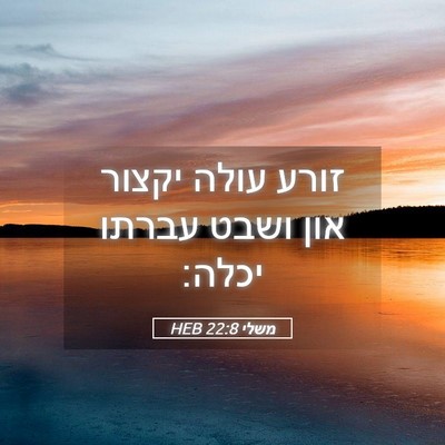 Picture 05 - משלי 22:8 HEB - זורע עולה יקצור און ושבט - Bible Verse Picture